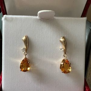 10k Citrine and White Topaz Dangle Earrings